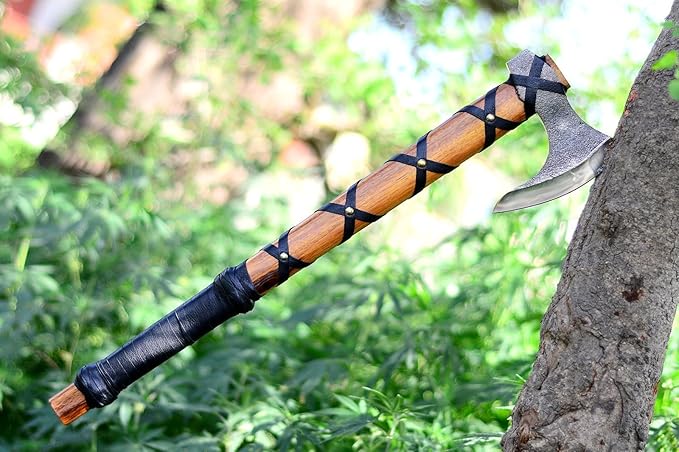 Custom Handmade Carbon Steel Blade Ragnar Viking Axe Tomahawk with Leather Sheath (RAG-01)
