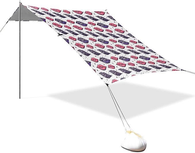 ALAZA Lips Polka Dots Beach Tent Sun Shelter UPF50+ Protection Beach Shade Canopy w/ 4 Sandbags for Outdoor Camping Fishing Backyard Fun Picnic 10x9 ft