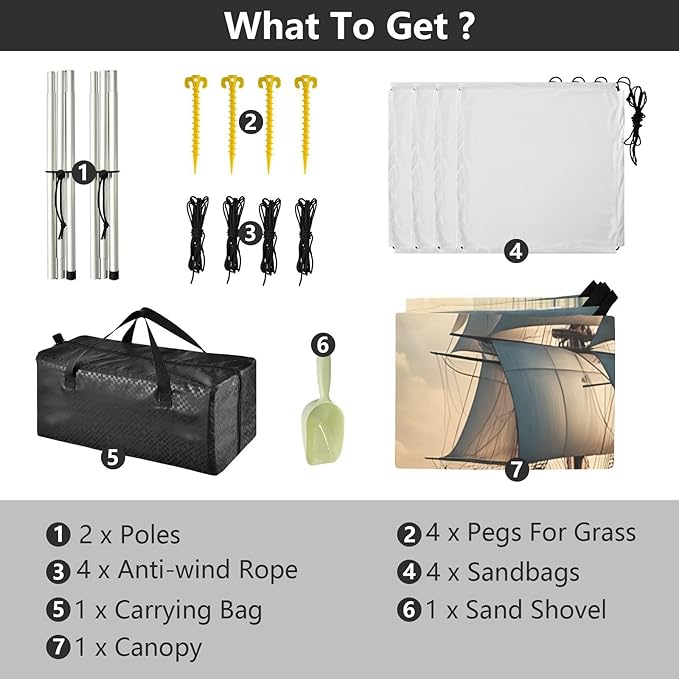Beach Canopy with Windproof Ropes &amp Sandbags Beach Tent Sun Shade Sun Shelter for Camping Trips Fishing Backyard Fun or Picnics Sailing Boat