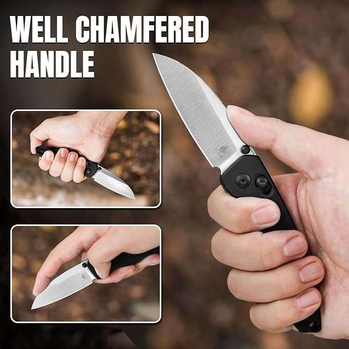 Kizer Exist Pocket Knife 2.78 154CM Drop Point Blade EDC Folding Knife with Innovative Clutch Lock Black Aluminum Handle Small Hunting Camping Knives with Thumb Stud Opener for Men Women V3681C1