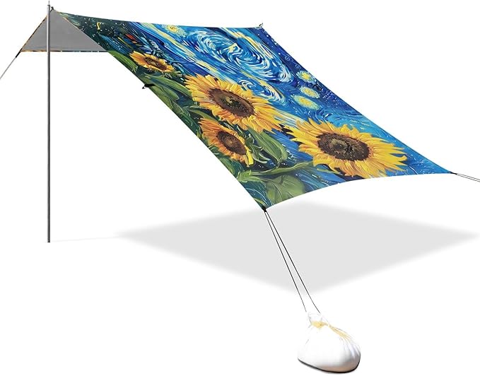 ALAZA Sunflowers Sky Beach Tent Sun Shelter UPF50+ Protection Beach Shade Canopy w/ 4 Sandbags for Outdoor Camping Fishing Backyard Fun Picnic 10x9 ft