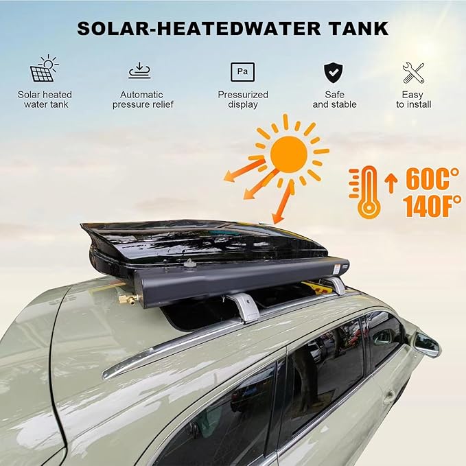 Pressurized Water Tank for Camping Shower Roof Rack Mounted Off-Road Shower Fit for Overland Off-Road Vehicles Trucks RV Camping Beach Cleaning