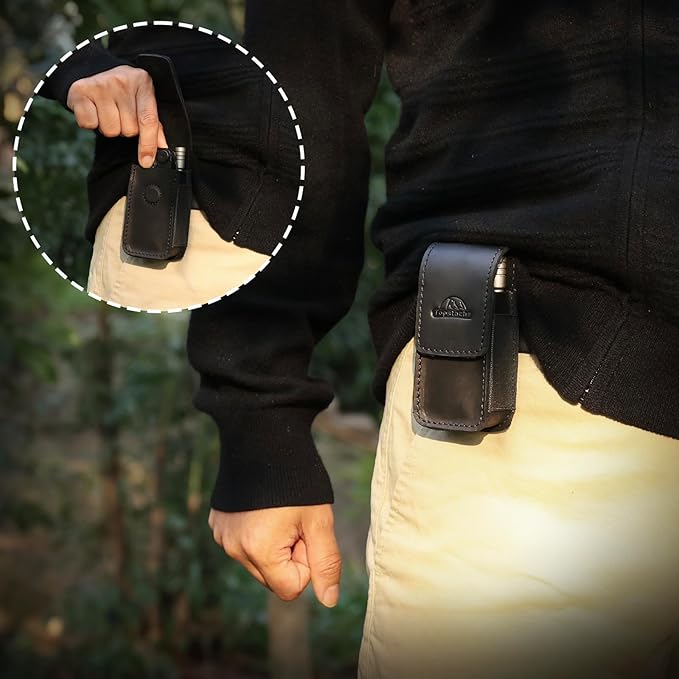 Topstache Leather Multitool Sheath with Belt Clip - EDC Multi Tool Holster for Folding Tool - Leather EDC Holster Pouch Belt Organizer - Magnetic Closure Multitool Case Sheath MBlack