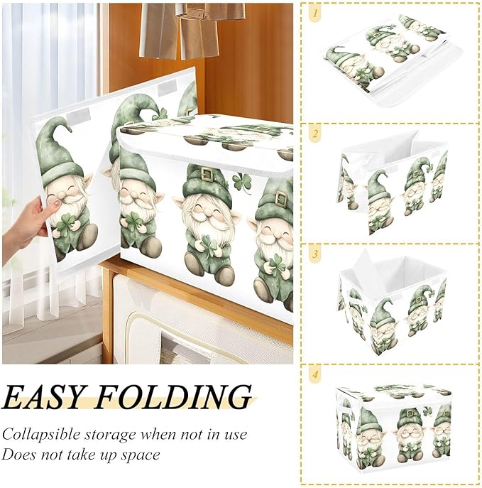 Storage Cube with Lid St Patrick Gnome Print 16.5×12.6×11.8 IN 1 Pack Collapsible Large Capacity Foldable Storage Basket Bin Organizer