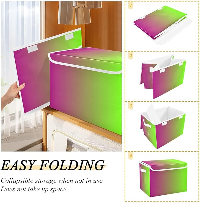 Red Green Gradient Storage Bin with Lid Stackable Shoebox Storage Large Fabric Storage for Office Supplies Home Decor