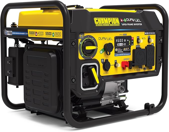 Champion Power Equipment 5500-Watt Dual Fuel RV Ready Portable Open Frame Inverter Generator with Quiet Technology and CO Shield CARB Compliant