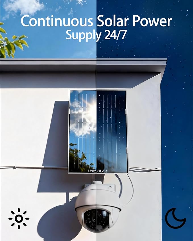 Dual 5W Solar Panels for Ring Camera Doorbell All-in-1 Glass Solar Charger for Outdoor Stick Up Battery Home Security Camera Micro USB/DC/USB-C Port 9.8ft Cable 360°Adjustable Bracket