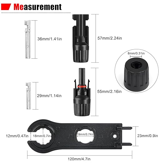 100PCS MC4 Soar Connectors Solar Panel Cable Connectors 1000V 30A IP67 Waterproof Male/Female Plug with Spanners Suitable for 14AWG-10AWG Solar Cables (50 Pairs)