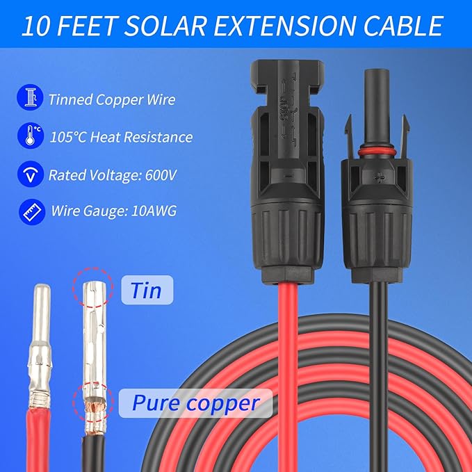 Solar Cable Entry Gland with 10Ft 10AWG Solar Extension CableThrough RV Roof Solar Entry Housing mc4 for Waterproof Solar Junction Box on RvBoatCamperVan