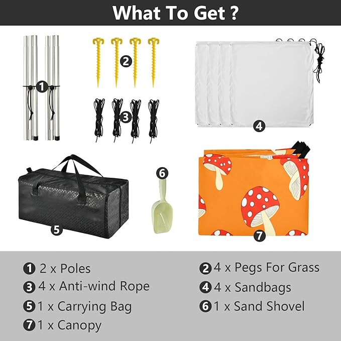 xigua Mushroom Beach Tent Sun Shelter with Carrying Bag - Silver Coated Oxford Fabric Beach Canopy for Beach Camping Fishing - Includes Windproof Ropes Sandbags &amp Stakes