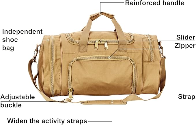 Military Tactical Outdoor Gym Bag Small Duffel Bag with Shoes Compartment for Sports Travel Camping Hunting (A-Tan)