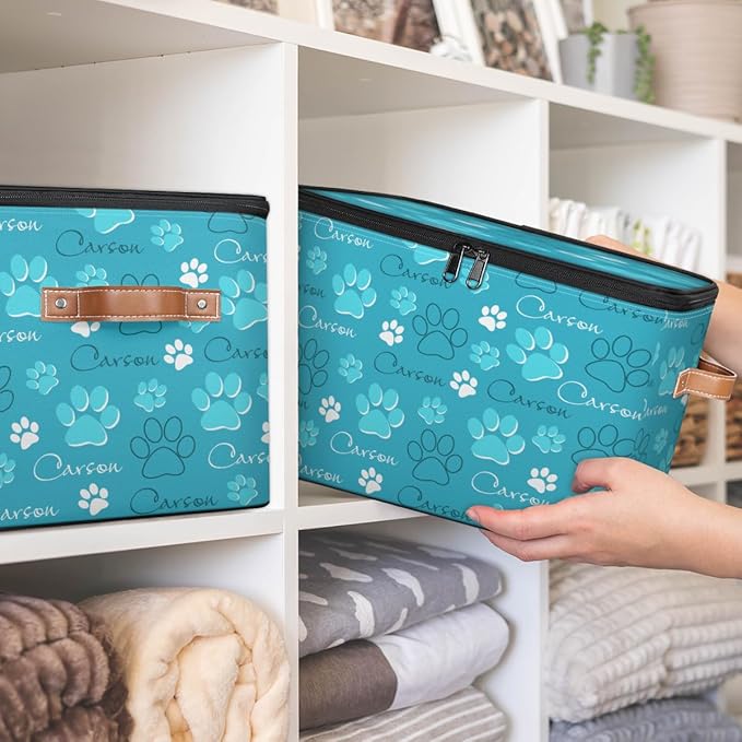 Custom Storage Bins with Zipper Lid Personalized Dog Paw Fabric Lidded Storage Baskets Boxes Foldable Cubes Clothes Organizer Container