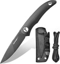 TONIFE Nova 2.68'' Blade Mini Neck Knife Knife Full Tang Fixed Blade Knife with Kydex Sheath and Adjustable Paracord Lanyard for Camping Outdoor Survival Tool (black+texture)