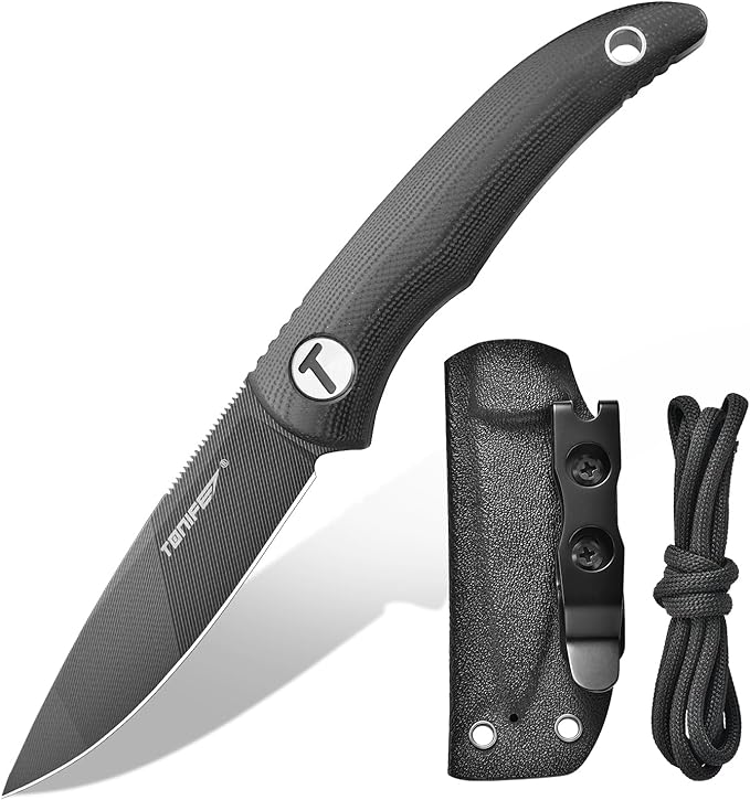 TONIFE Nova 2.68'' Blade Mini Neck Knife Knife Full Tang Fixed Blade Knife with Kydex Sheath and Adjustable Paracord Lanyard for Camping Outdoor Survival Tool (black+texture)