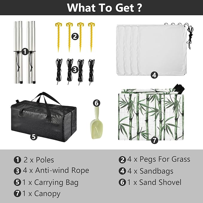 ALAZA Green Bamboos Beach Tent Sun Shelter UPF50+ Protection Beach Shade Canopy w/ 4 Sandbags for Outdoor Camping Fishing Backyard Fun Picnic 10x9 ft