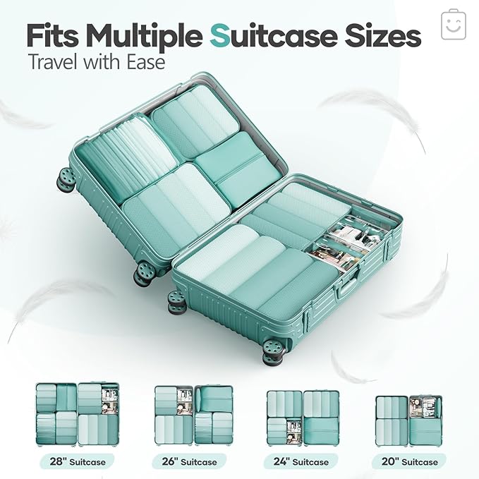 Veken 9/11 Set Compression Packing Cubes for Travel EssentialsCompressible Expandable Large Luggage Suitcase Organizer Bags for ClothingDurable Space Saver Storage Bags(Blue Green)