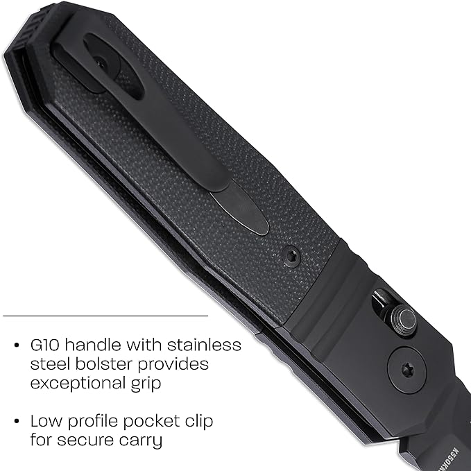 CRKT Redemption Compact Black Everyday Carry EDC Folding Pocket Knife with Crossbar Lock: MagnaCut Plain Edge Blade G10 w/Stainless Steel Handle Reversible Pocket Clip K550KKP