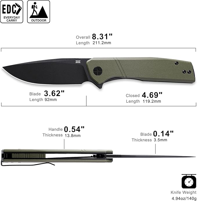 IOI Task Force I51584 Tactical Pocket Knife for Men – 14C28N Black Titanium PVD Folding Blade G10 Handle EDC Folding Knife with Clip Enhanced with Custom Left-Side Clip for Camping &amp Everyday C