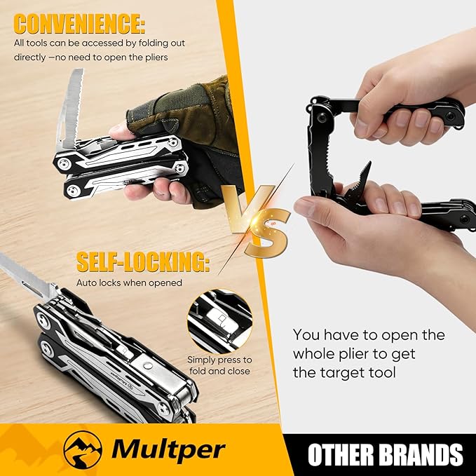 Multper Multitool Pliers MP003AB 21-in-1 Stainless Steel Multi Tool with Pocket Knife Screwdriver Self-locking Pliers for SurvivalOutdoor Camping FishingHiking Simple Repair Gifts for Men