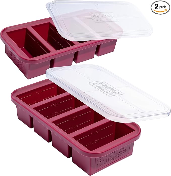 Souper Cubes 1 Cup Silicone Freezer Tray with Lids Perfect for Storing Broth Leftovers Rice Sauce and More Silicone Soup Freezer Molds for Meal Prepping - Cranberry - 2-Pack