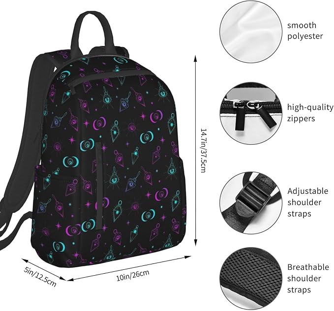 gothic trippy purple sun moon magic alchemical cosmic witch witchy Backpack Lightweight Backpack for College Travel Work for Men and Women