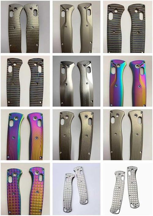 1 Pair Titanium Scales Fits for Bugout 535 Custom CNC Handle Patch with Checkered Pattern DIY Accessory