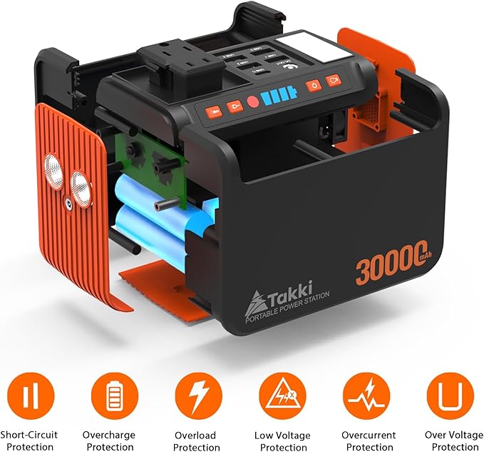 Takki Portable Power Station 111Wh Camping Solar Generator Lithium Battery Pack with 110V AC DC USB Ports LED Flashlight for Home Use Camping Laptop CPAP Emergency Power Backup