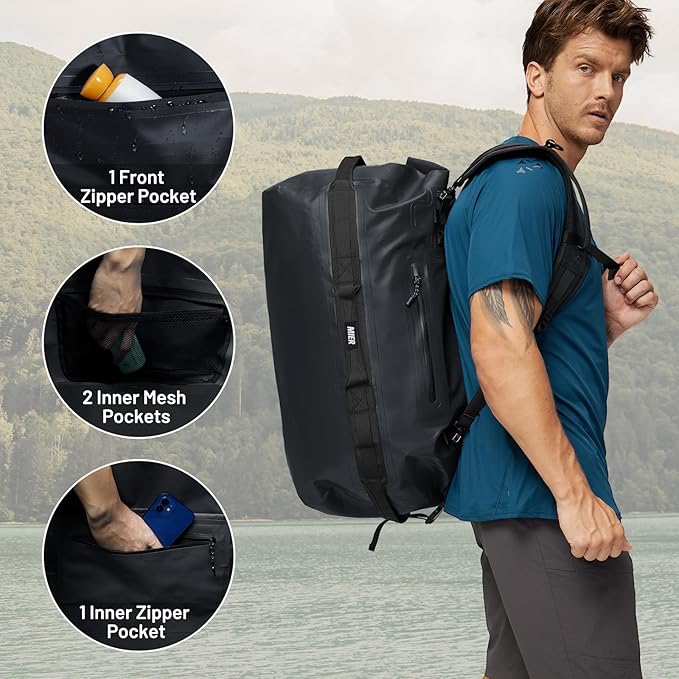 MIER Waterproof Duffel Bag Motorcycle Dry Bag Backpack Large Roll-Top Heavy Duty Dry Duffle Bags for Kayaking Camping Boating Gym Beach Cruise Ship 60L/80L