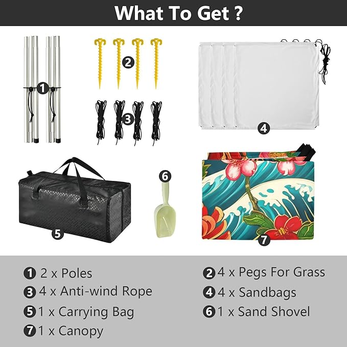 Beach Canopy with Windproof Ropes &amp Sandbags Beach Tent Sun Shade Sun Shelter for Camping Trips Fishing Backyard Fun or Picnics Landscape