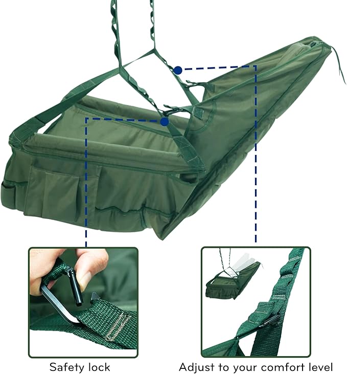 Tranquillo Hanging Hammock Chair Patio Swing Chair Outdoor Swing Chair with Headrest Armrest Cup Holders Porch Swings Outdoor and Hammock Tree Straps Net Moss Green