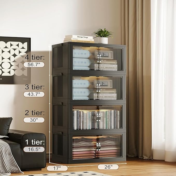 SAILUN 116Gal/464Qt Stackable Storage Bins Folding Collapsible Storage Bins with a Lid Closet Organizers and StorageBlack 26 W x 17 D x 56.7 H