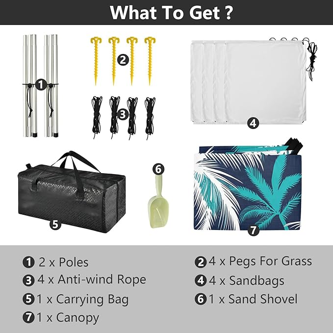 Beach Canopy with Windproof Ropes &amp Sandbags Beach Tent Sun Shade Sun Shelter for Camping Trips Fishing Backyard Fun or Picnics Palm Tree