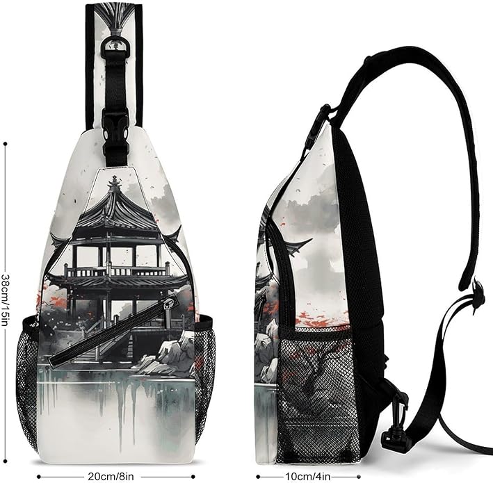 Chest Bag Chest Bag for Men Tactical Running Chests Pack Outdoor Sports Chests Bag Chinese Ink Painting Sling Backpack Women Suitable for Hiking Running Cycling And Shopping