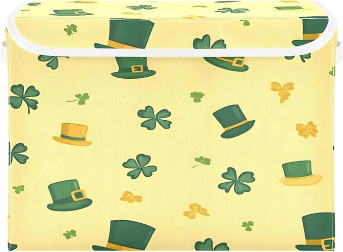 St. Patrick's Pattern Fabric Storage Bins with Lids and HandleFoldable Storage Bins with LidsCloset Organizers for Clothes Storage Room Organization Office Storage Chest Organizer