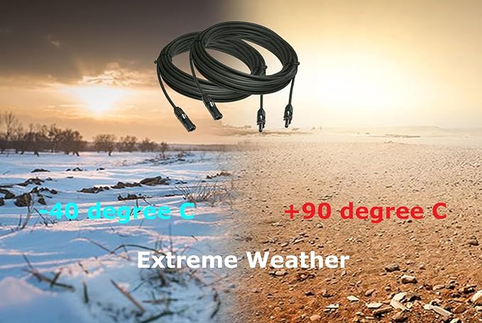 Tektrum UV-Resistant 50ft Long Double Layer PV Extension Cable with M/F Solar Connectors for Outdoor Solar Panel (Set of 2)