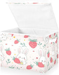 Rabbit Strawberry Large Collapsible Storage Bins with Lids Easter Storage Baskets Organizer Containers with Handles for Nursery Clothes Toys