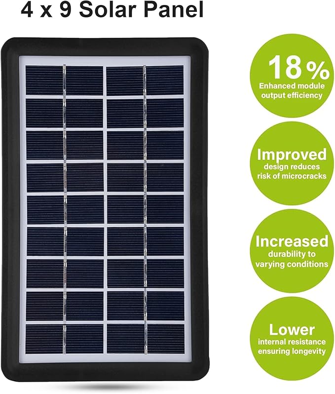 ASHATA 9V 3W Solar Panel 93% Light Transmittance 18% Conversion Rate IP65 Polysilicon Solar Panel Power Backup with DC Port Charging for LED Lights Mini Fans etc