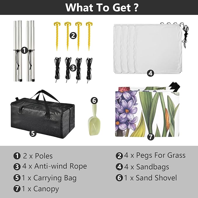 Spring Flowers Hyacinths Calla Lily Amaryllis White Beach Tent UPF50+ Easy Setup Large Sun Shelter with Sturdy Poles Sandbags and Shovel for Camping Picnics Backyard