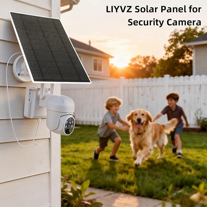 LIYVZ 5W Solar Panel for Security Camera 5V Solar Panel with Battery 8000mAh. Continuous Power 3-in-1 Micro USB &amp USB C Solar Charger with Built-in Battery 2-Pack