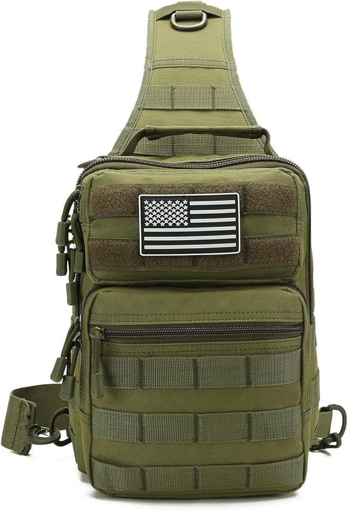 Sling Bag for menTactical Shoulder Backpack Molle Assault Range Bags Chest Pack Day Pack Diaper Bag(Green)