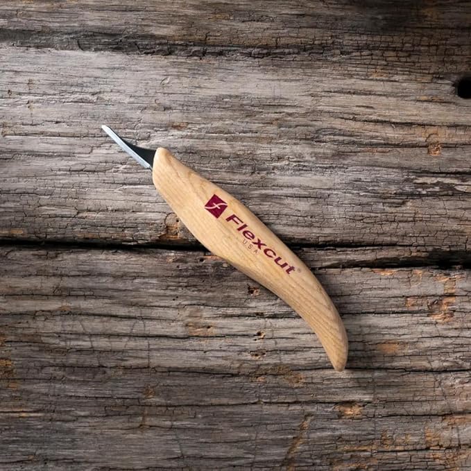 FLEXCUT Wood Carving Tools | Mini Pelican Knife | Honed and Polished Ultra-Thin 1095 High Carbon Steel Blade | 7/8 Inch | KN19 | Made in the U.S.A.