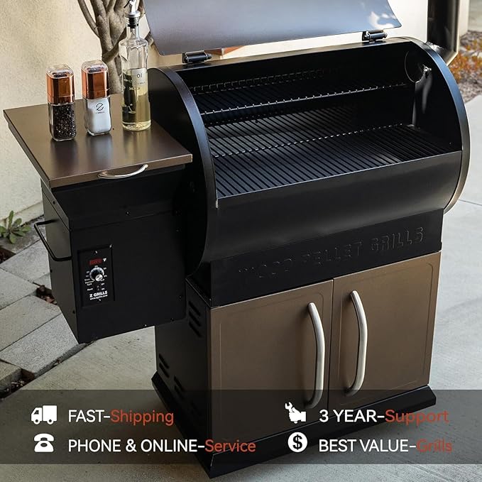 Z GRILLS 2026 Upgrade Wood Pellet Grill Smoker with PID Control Built-in Storage Cabinet Rain Cover 700 sq. in Cooking Area for Outdoor BBQ Smoke Bake and Roast