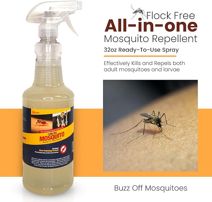Natural Mosquito Control Ready to Use Spray Repels Mosquitoes Ticks Fleas Flies Gnats and Chiggers Away (32 oz Ready to use)