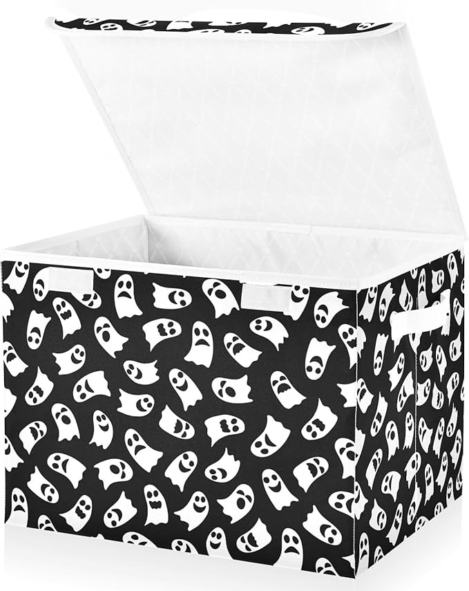 Storage Box Halloween Ghost Funny Closet Storage Bins with Lids Foldable Oxford Fabric Storage Box for Home Bedroom Closet Office (16.5x12.6x11.8 in)
