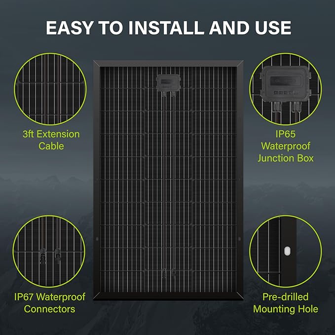 Newpowa Bifacial 100 Watts 12V 10BB Monocrystalline 100W Solar Panel High Efficiency Mono Module RV Marine Boat Off Grid (100W / Mounts)