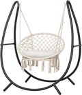 ANOW Macrame Hammock Chair with Stand for Outside Heavy Duty Hanging Chair Stand with Swing Chair Includes Seat Cushion Max 400 Lbs Natural