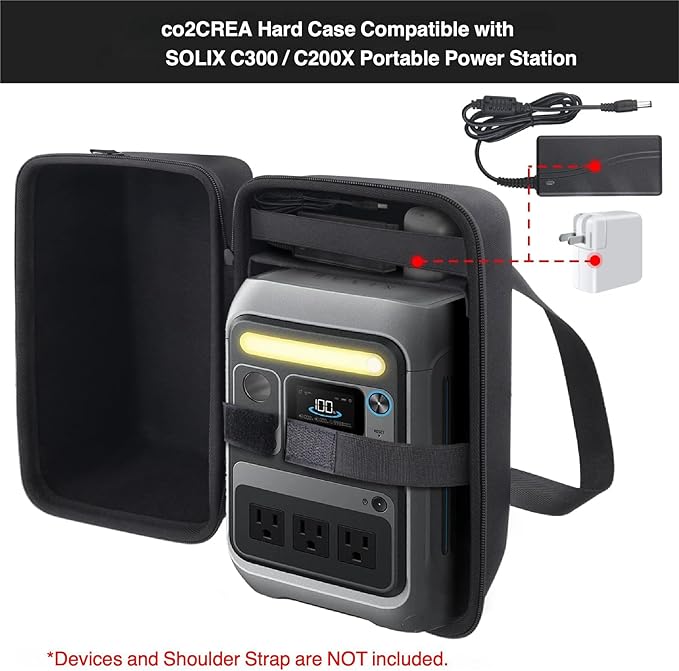 co2CREA Hard Travel Case Compatible with Anker SOLIX C300 / C200X Portable Power Station Outdoor 288Wh LiFePO4 Battery 300W Solar Generator