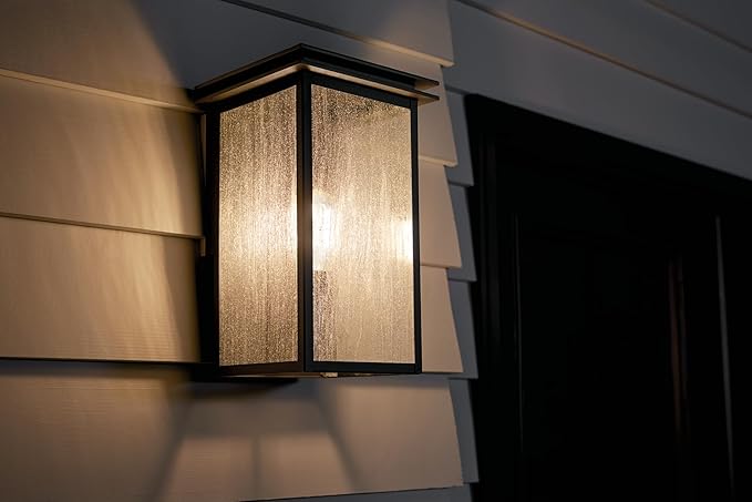 Kichler Arkville 14 1 Light Outdoor Wall Light with Clear Seeded Glass in Textured Black for Exterior Doors Walls Porch (14 x 8.5) 59541BKT