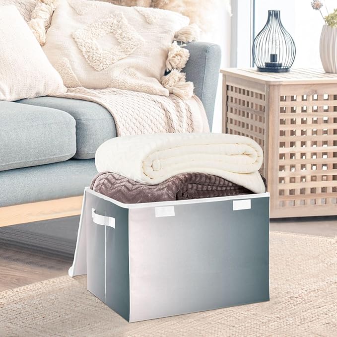 Grey Gradient Storage Bin with Lid Collapsible Blanket Storage Storage Bags for Clothes for School Supply Office Basket