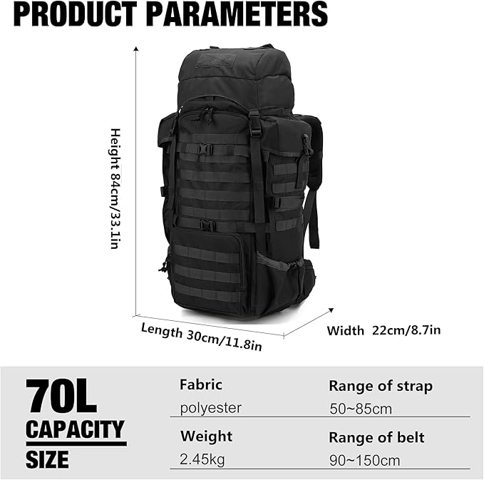 Mardingtop 70L Internal Frame Backpack for HuntingCampingHiking Backpacking Backpack with Rain Cover